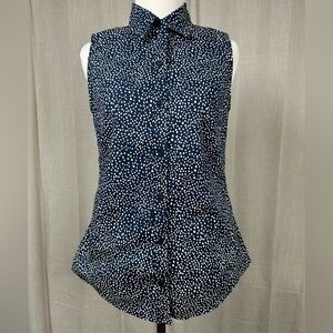 Banana‎ Republic Sleeveless Button Shirt 4 Tailored Fit Blue Career Ditsy Print
